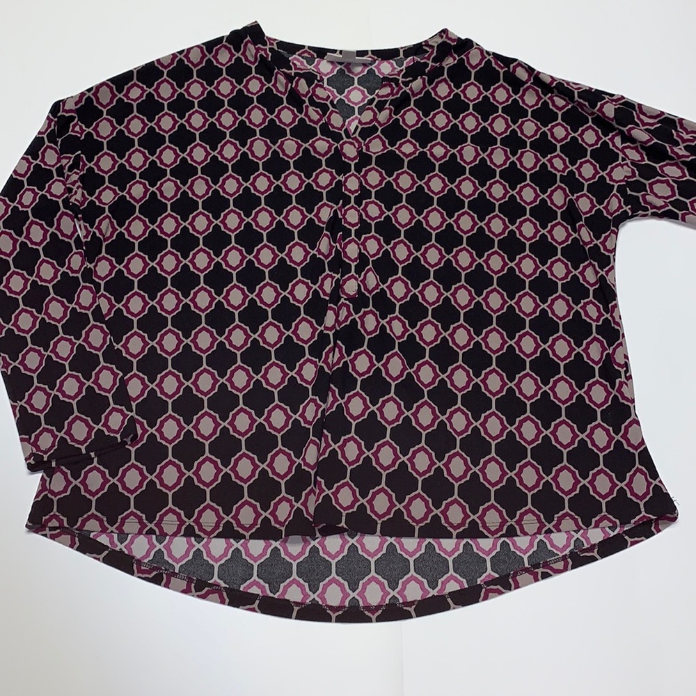 Dana Buchanan Black and Purple Long-sleeve Blouse